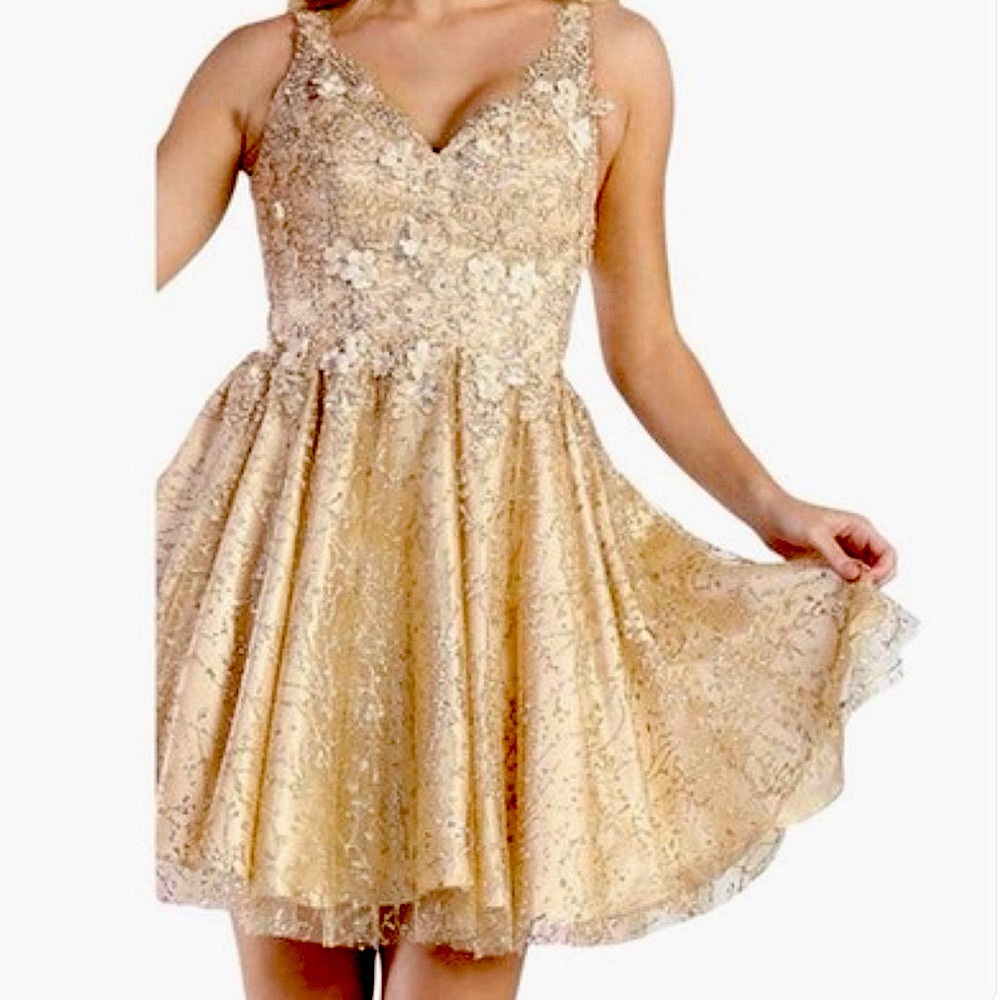 May Queen Gold Couture embellishment midi Dress